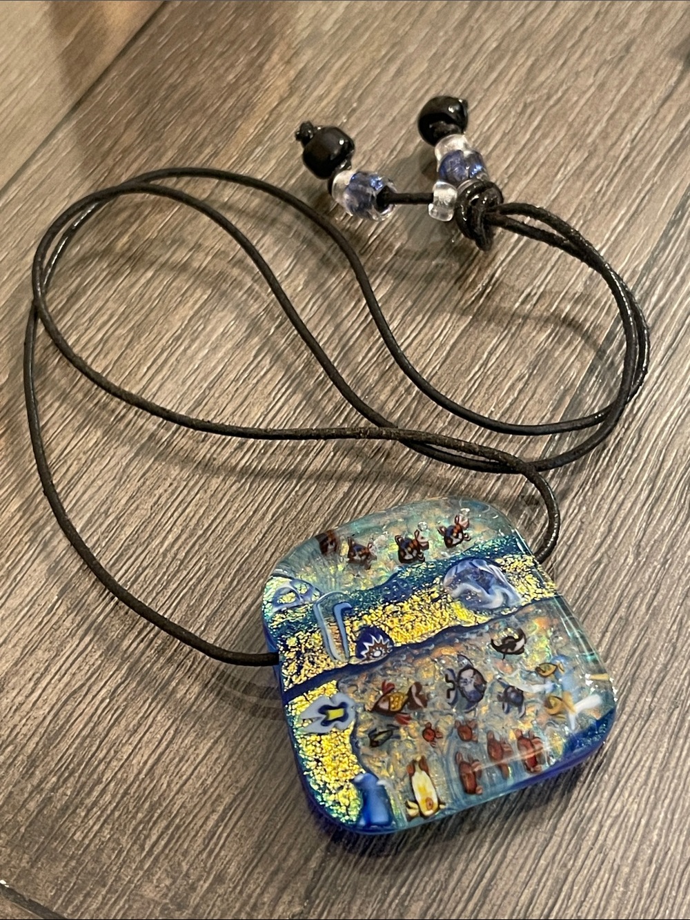 Under the Sea MK Artist Signed Handmade Lampwork Art Glass Pendant Necklace